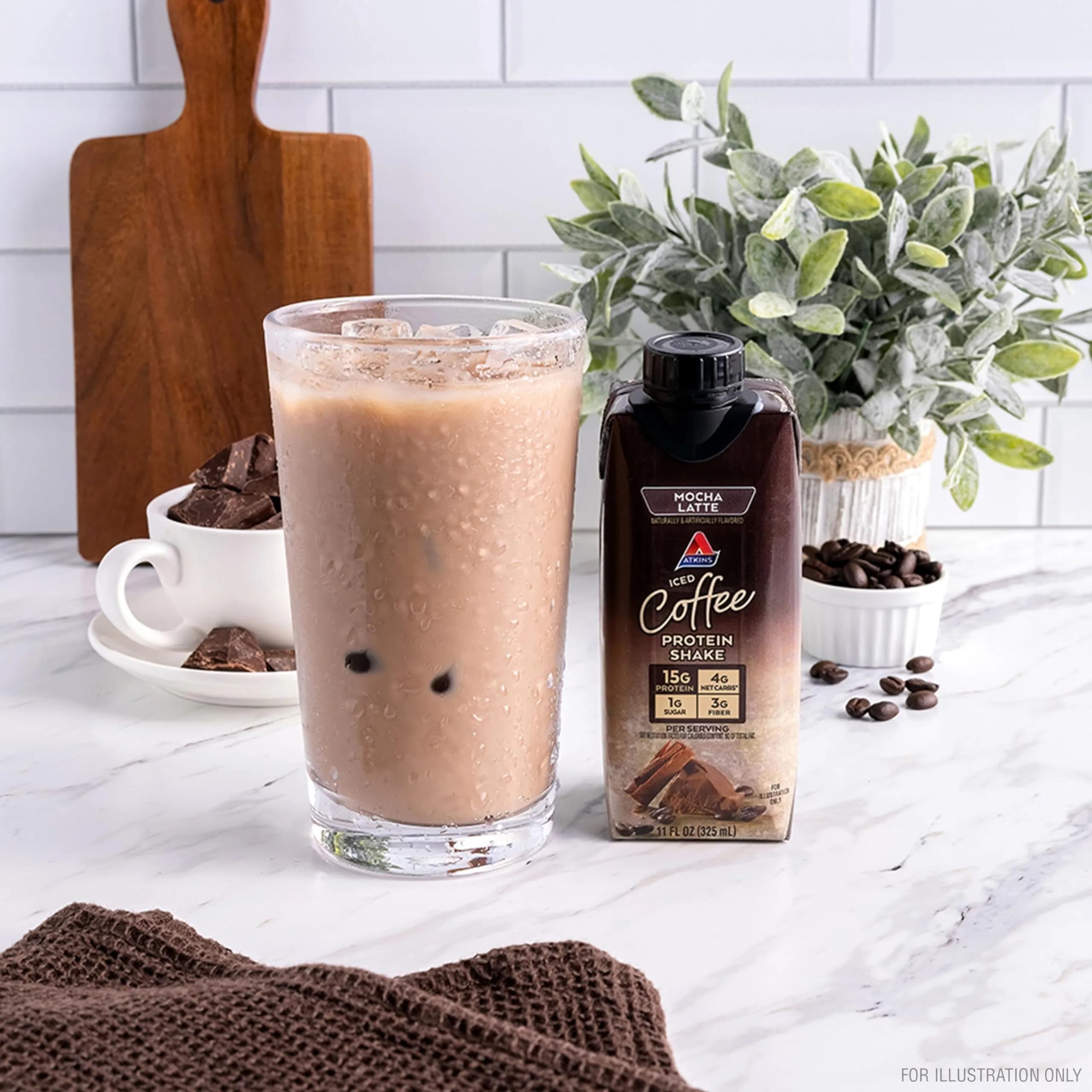 Atkins Mocha Latte Iced Coffee Protein Shake, 15g Protein, 4g Net Carb, 1g Sugar, 24-Pack (325ml (11 fl oz) each) - view 4
