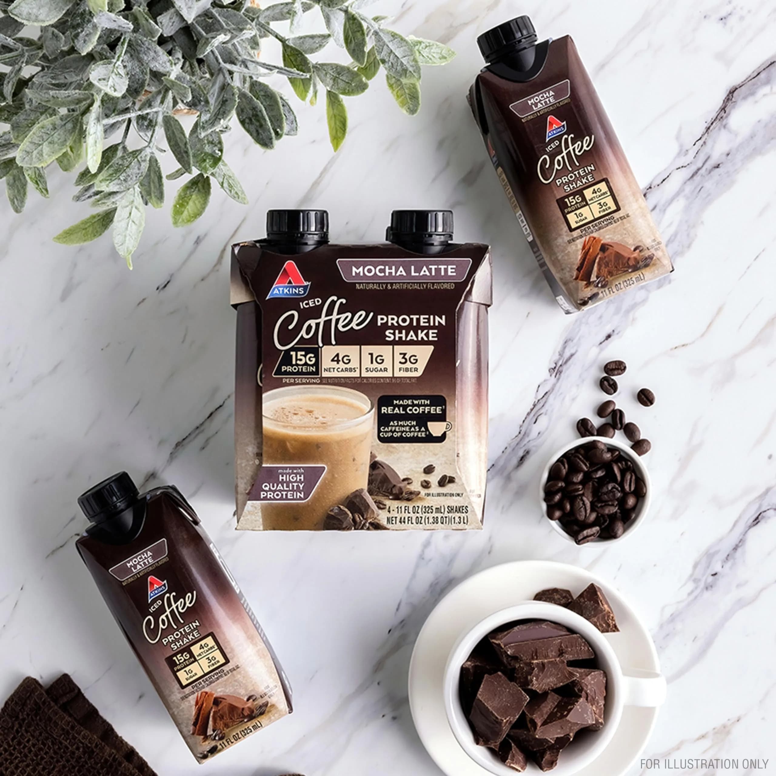 Atkins Mocha Latte Iced Coffee Protein Shake, 15g Protein, 4g Net Carb, 1g Sugar, 24-Pack (325ml (11 fl oz) each) - view 5
