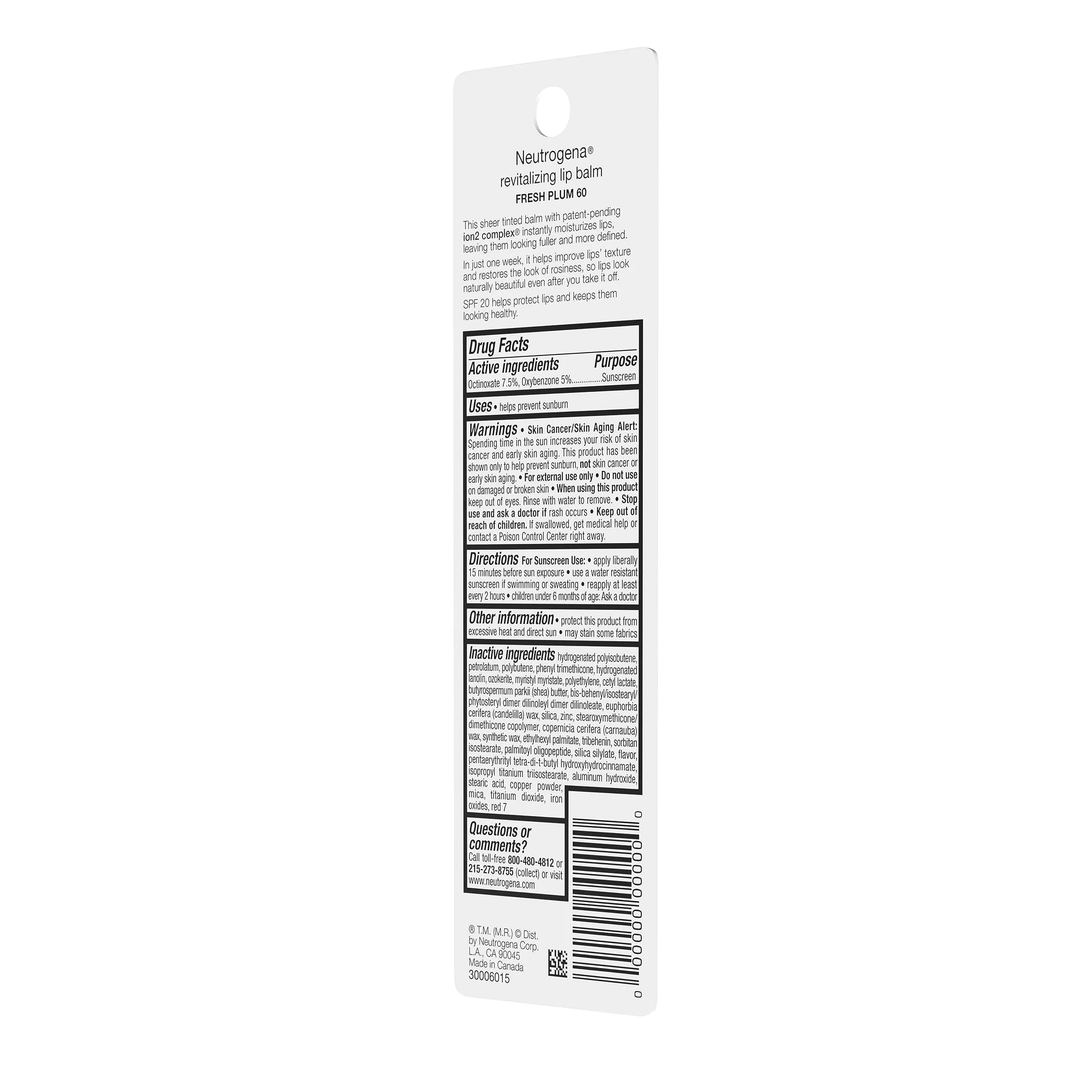 Neutrogena Revitalizing Tinted Lip Balm SPF 20 Sheer Fresh Plum 0.3 oz (0.15 oz Pack of 2) | Hydrates & Improves Lip Texture in 1 Week - view 7