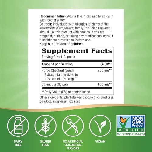 Nature's Way Horse Chestnut Extract Vegan Capsules 180 Count (90 Count Pack of 2) | Supports Healthy Leg Veins with 20% Aescin thumbnail 5