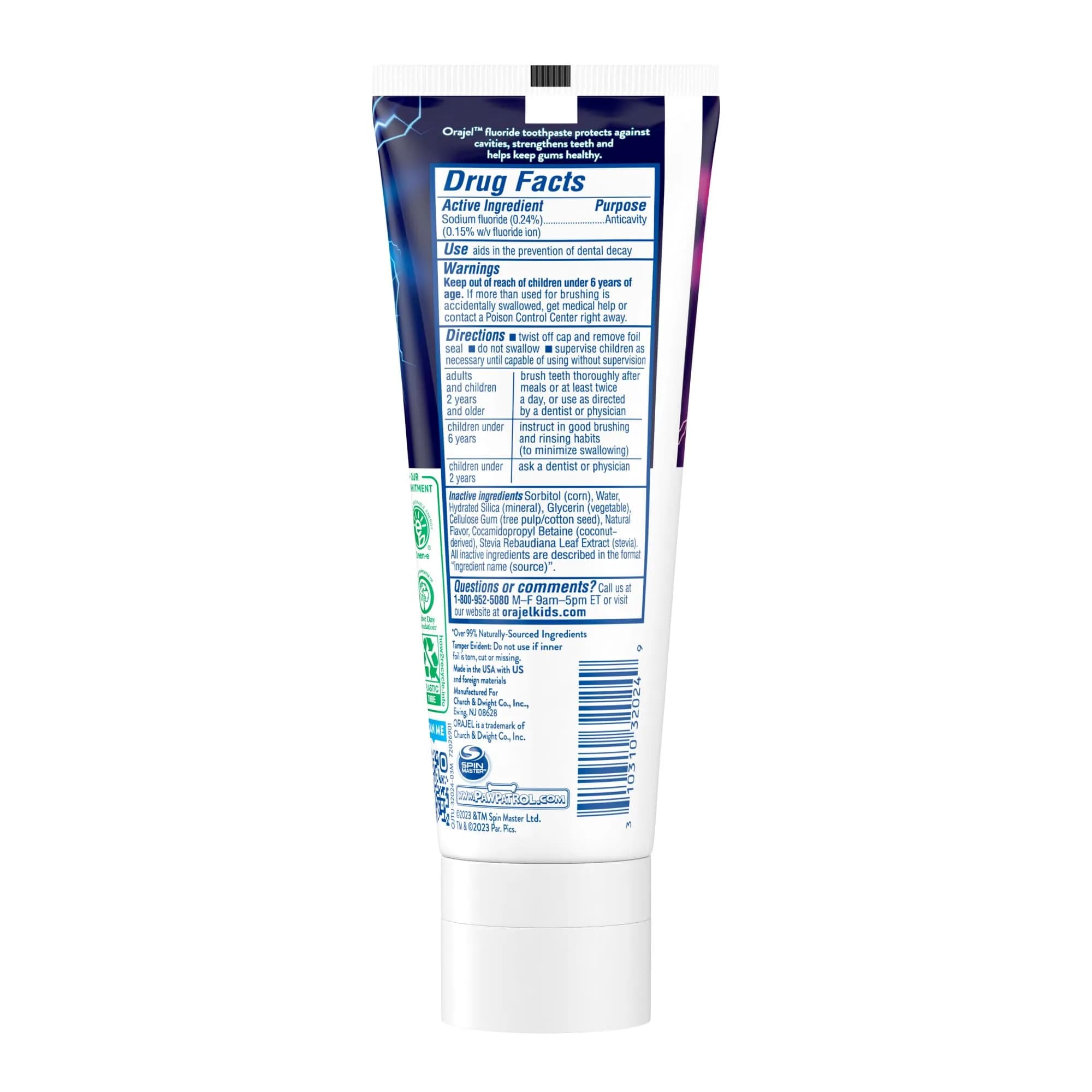 Orajel Kids Paw Patrol Fruity Bubble Fluoride Toothpaste 167ml (5.6oz) | Cavity Protection for Ages 2-10 - view 2