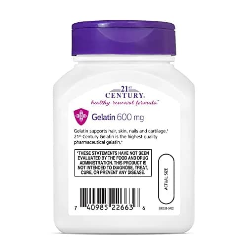 21st Century Gelatin 600mg Capsules, 400 Count (1600mg/serving) | High Protein Thickening Agent for Hair, Nails & Joints thumbnail 7