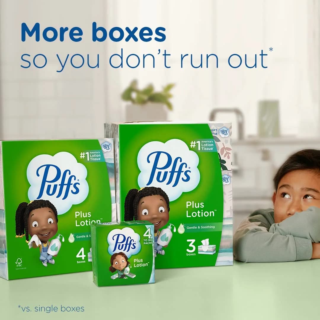 Puffs Plus Lotion Facial Tissue Family Box | Soothing Softness for Sensitive Noses - view 3