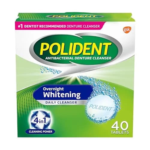 Polident Overnight Whitening Denture Cleanser Tablets 120 Count | Kills 99.99% Bacteria & Viruses — New