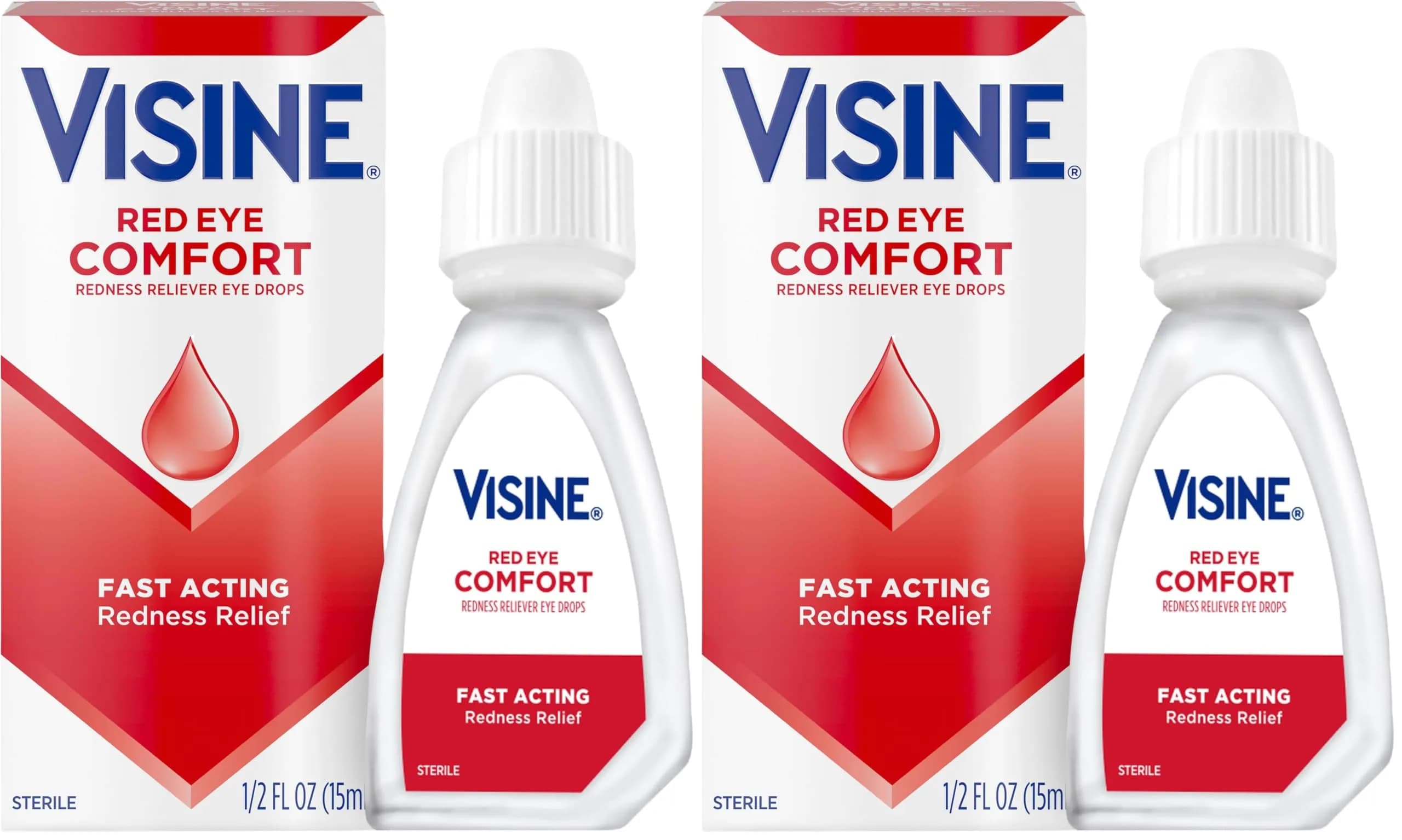 Visine Red Eye Comfort Redness Relief Eye Drops 2 Pack | Fast-Acting 0.05% Tetrahydrozoline for Minor Eye Irritation