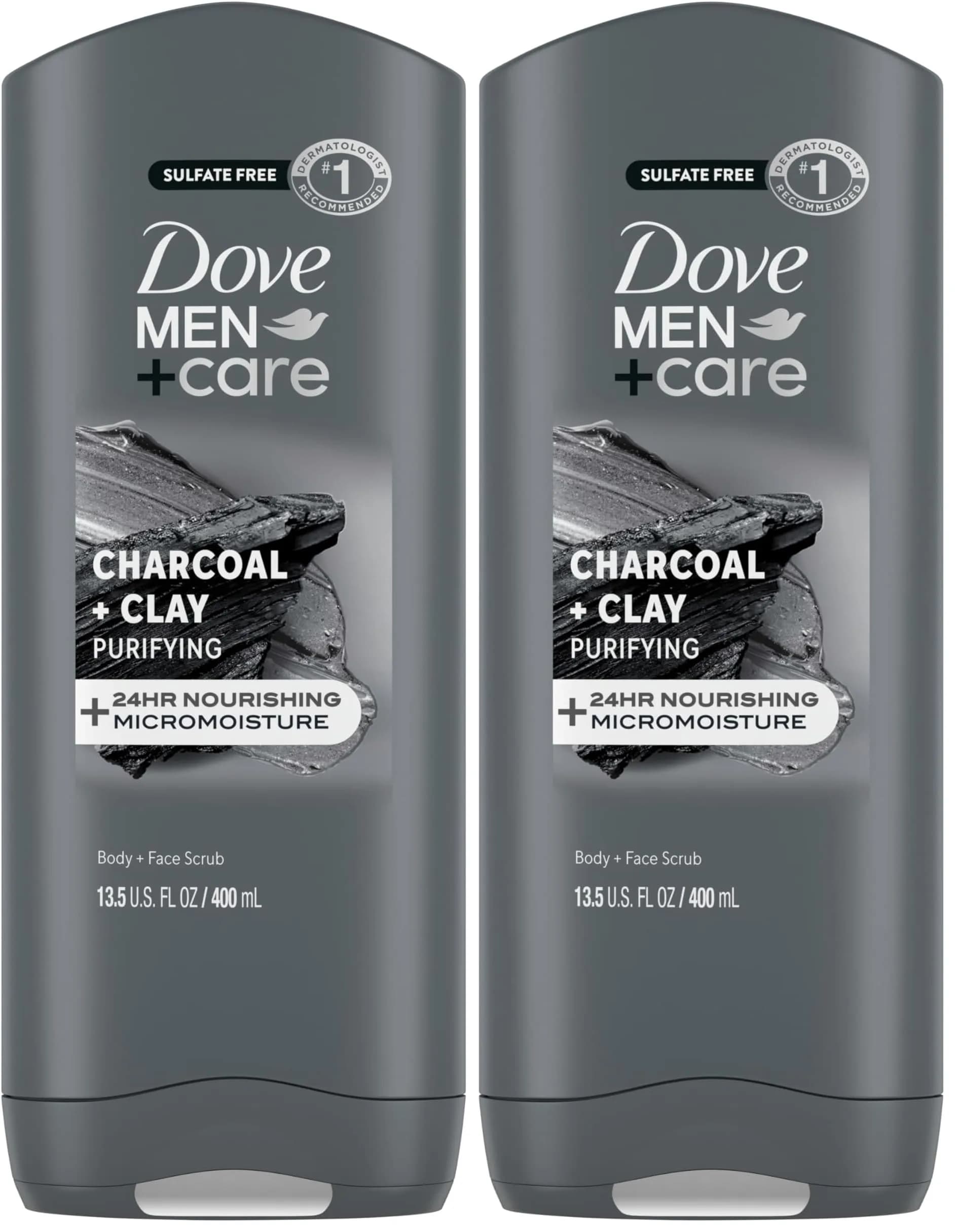 Dove Men+Care Purifying Charcoal + Clay Body and Face Wash 810ml (27 Fl Oz) | Dermatologist Recommended for Dry, Sensitive Skin — Charcoal + Clay