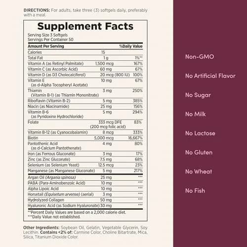 Nature's Bounty Advanced Hair, Skin & Nails Softgels 150 Count (Pack of 2) | Biotin & Hyaluronic Acid for Beauty Support thumbnail 6