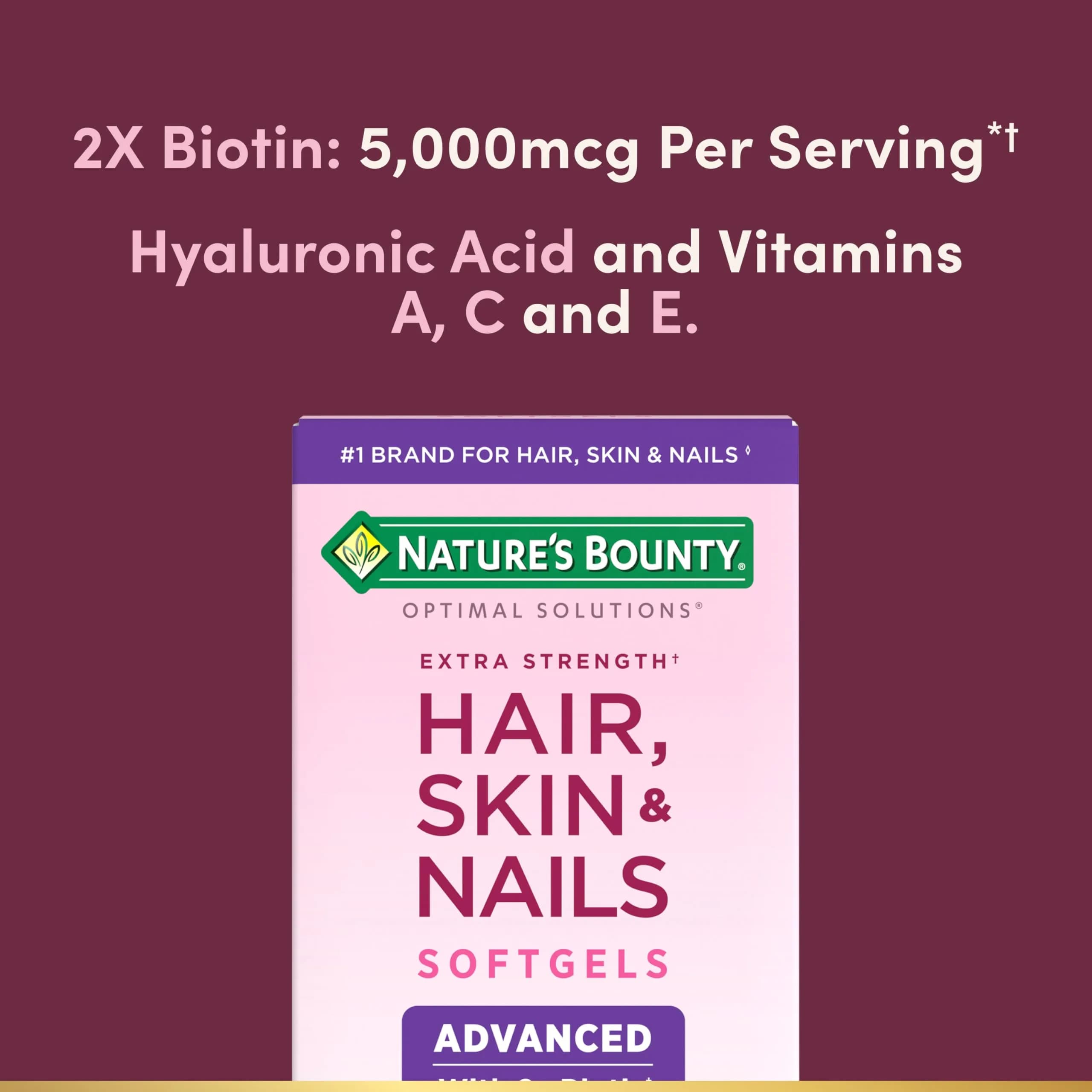 Nature's Bounty Advanced Hair, Skin & Nails Softgels with Biotin & Hyaluronic Acid, 300 Count | Supports Beautiful Hair, Glowing Skin & Healthy Nails - view 4