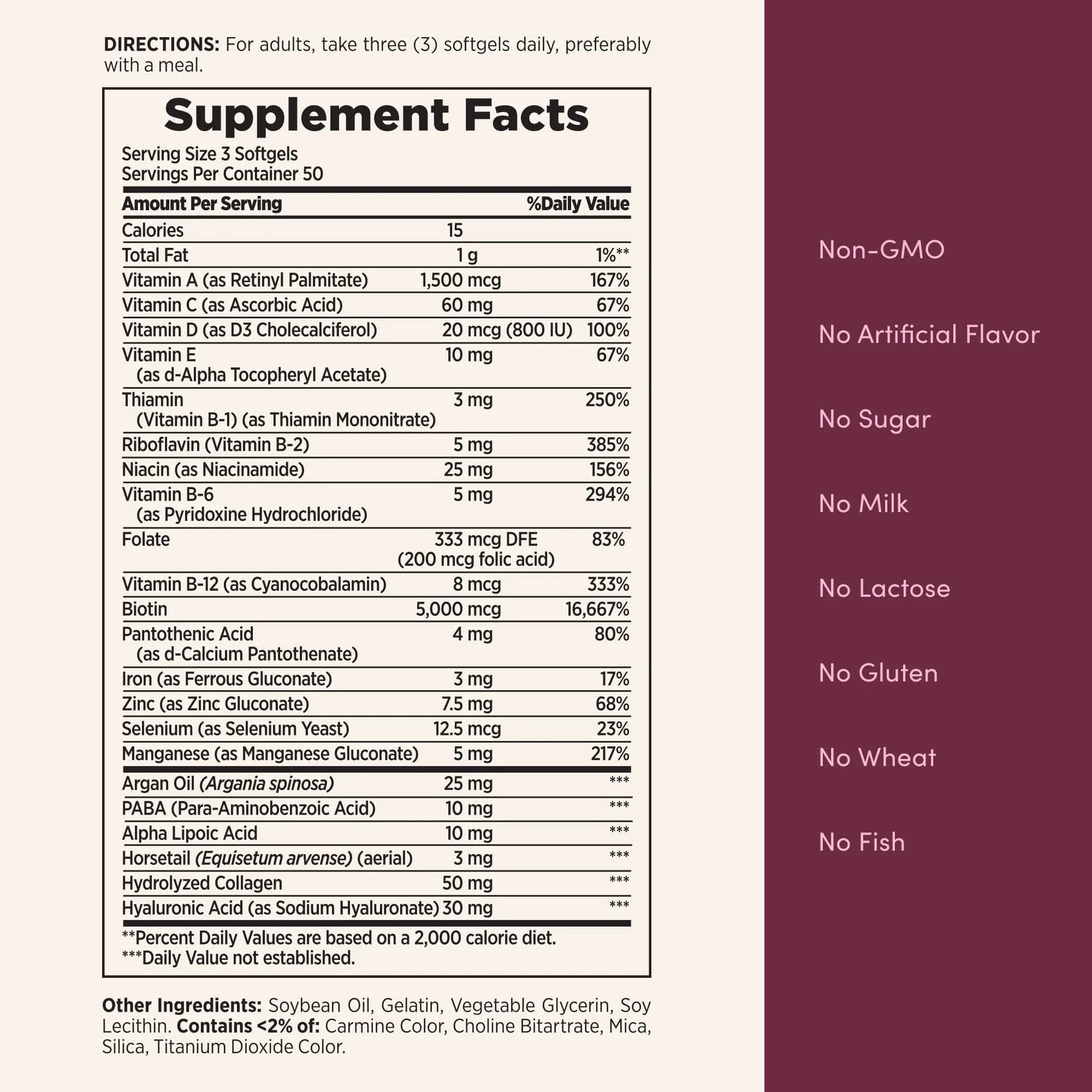 Nature's Bounty Advanced Hair, Skin & Nails Softgels with Biotin & Hyaluronic Acid, 300 Count | Supports Beautiful Hair, Glowing Skin & Healthy Nails - view 6