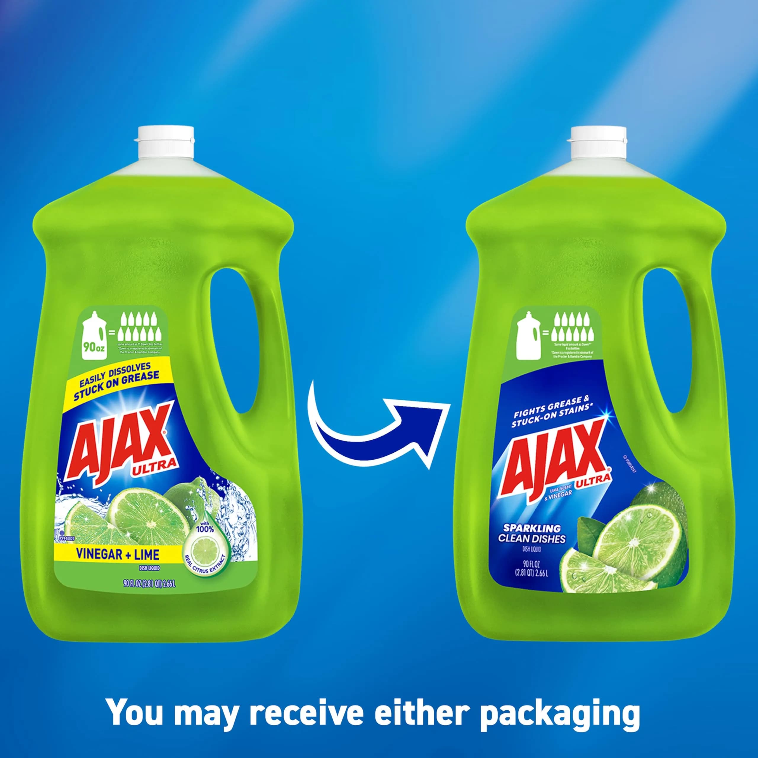 Ajax Ultra Liquid Dish Soap Lime & Vinegar 180 fl oz (2x90 fl oz) | Powerful Grease Cutting Formula - view 2