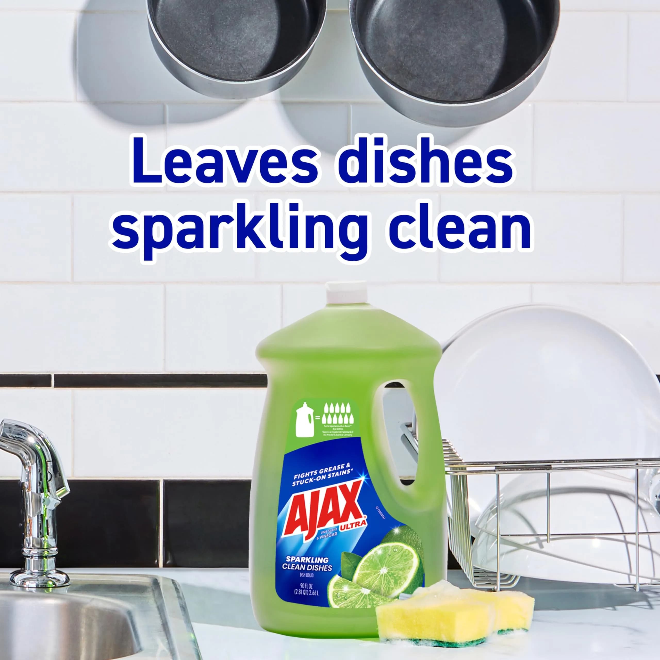 Ajax Ultra Liquid Dish Soap Lime & Vinegar 180 fl oz (2x90 fl oz) | Powerful Grease Cutting Formula - view 3