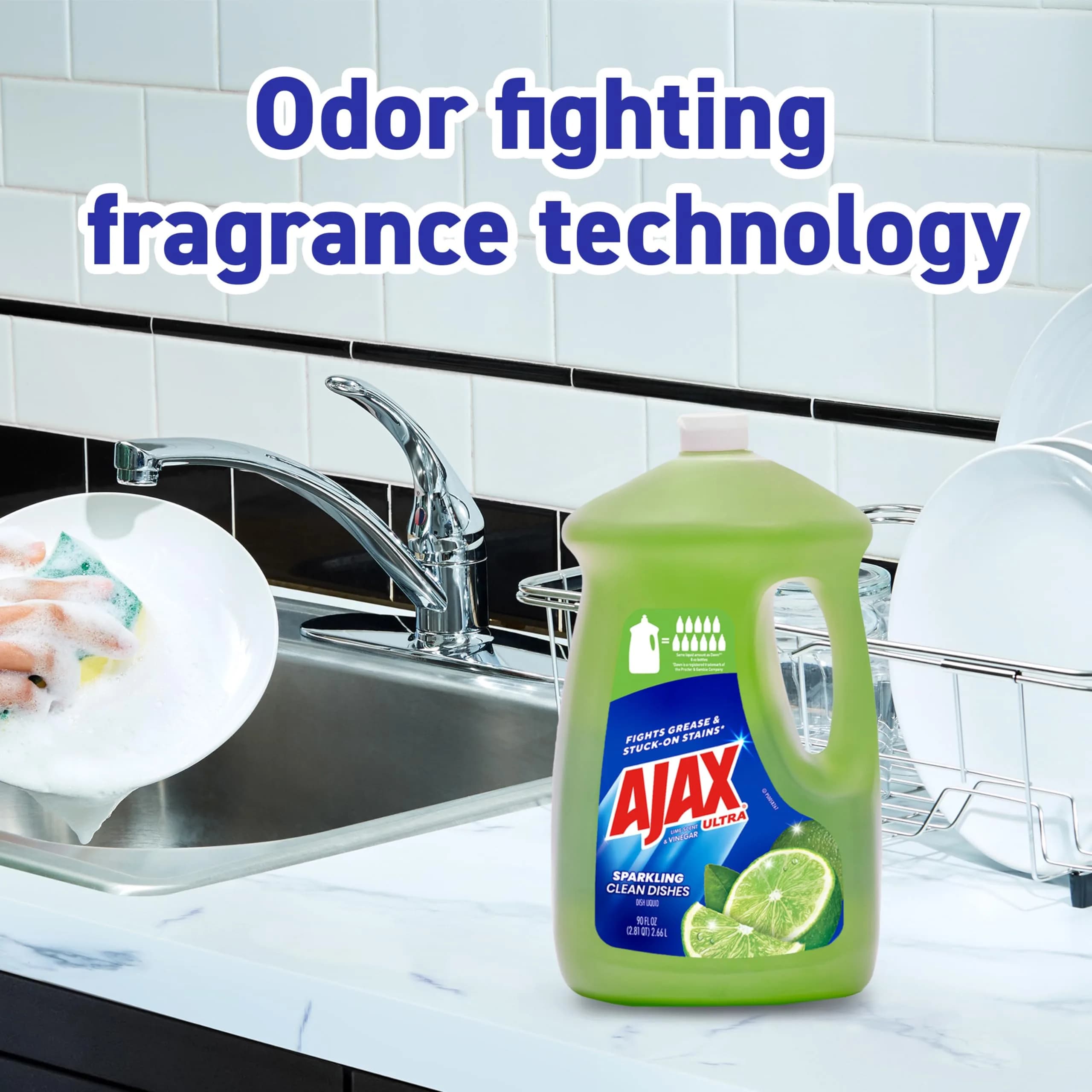 Ajax Ultra Liquid Dish Soap Lime & Vinegar 180 fl oz (2x90 fl oz) | Powerful Grease Cutting Formula - view 6