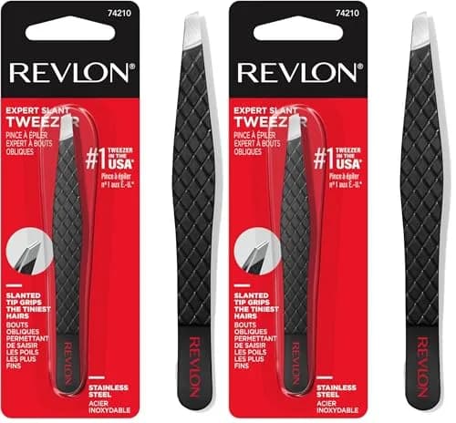 REVLON Expert Slant Tip Tweezer, Stainless Steel | Pack of 2 | 4.5 cm (1.9 in) thumbnail 1