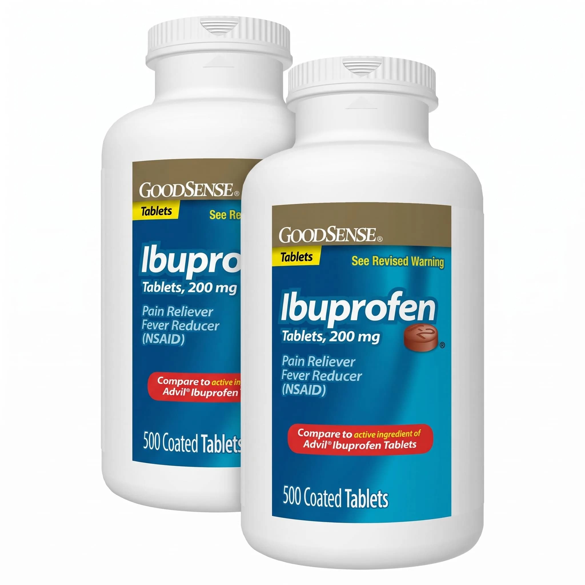 GoodSense Ibuprofen Tablets 200 mg | Fever & Pain Relief for Adults & Kids 12+ (500 Count Pack of 2) — Coated Tablet