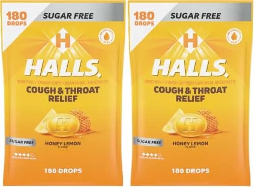 Halls Relief Honey Lemon Sugar Free Cough Drops 180 Drops (Pack of 2) | Soothes Sore Throats & Relieves Coughs thumbnail 1