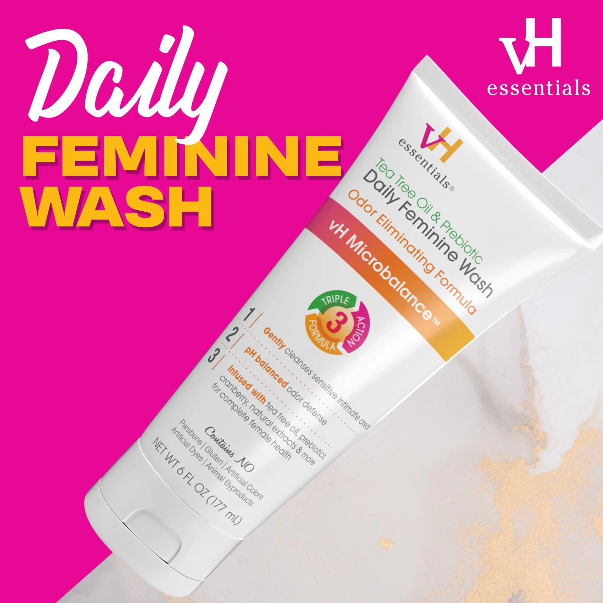 vH essentials pH Balanced Daily Feminine Wash with Tea Tree Oil & Prebiotic 355ml (12 Fl Oz) | Gentle Intimate Cleanser for Women - view 2