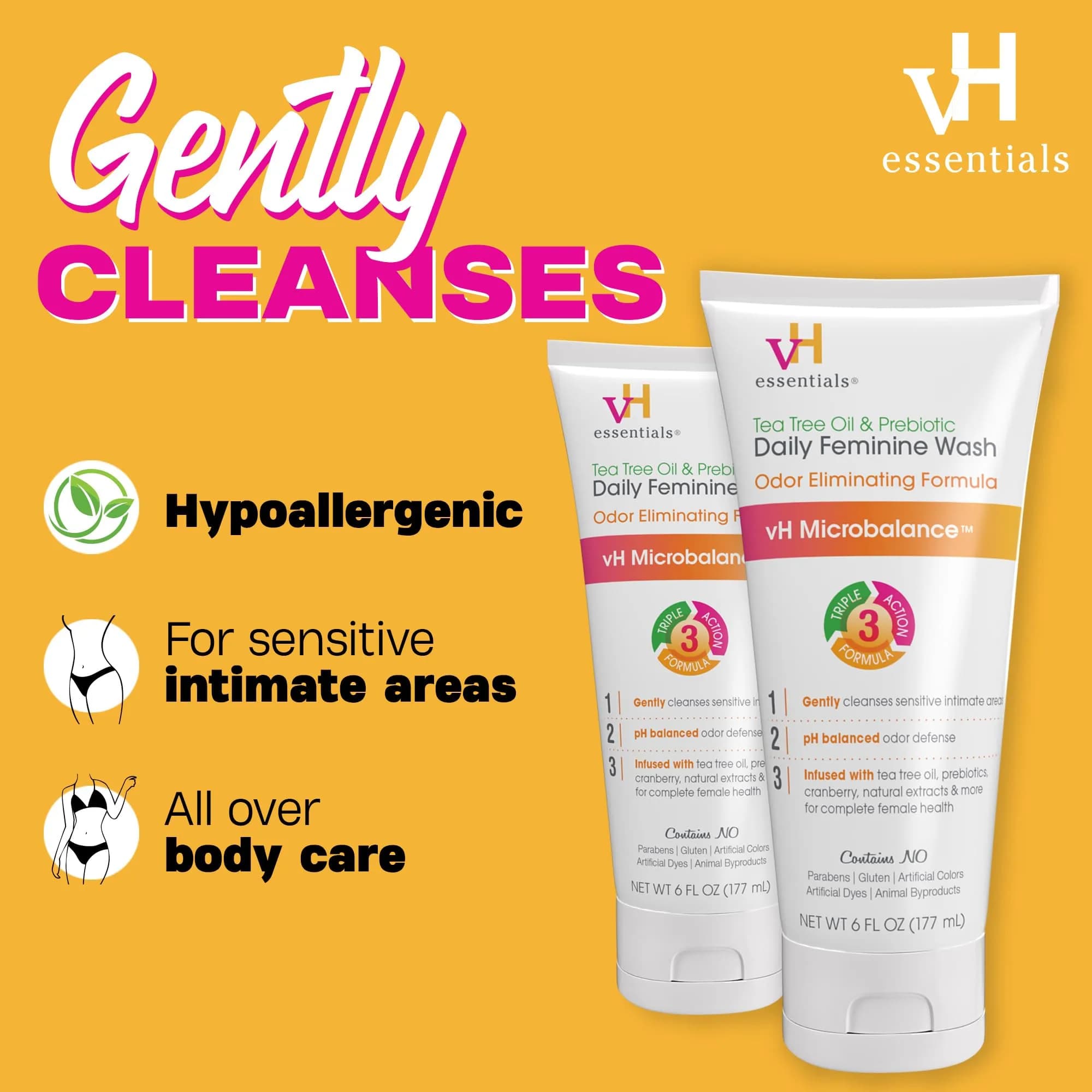 vH essentials pH Balanced Daily Feminine Wash with Tea Tree Oil & Prebiotic 355ml (12 Fl Oz) | Gentle Intimate Cleanser for Women - view 3