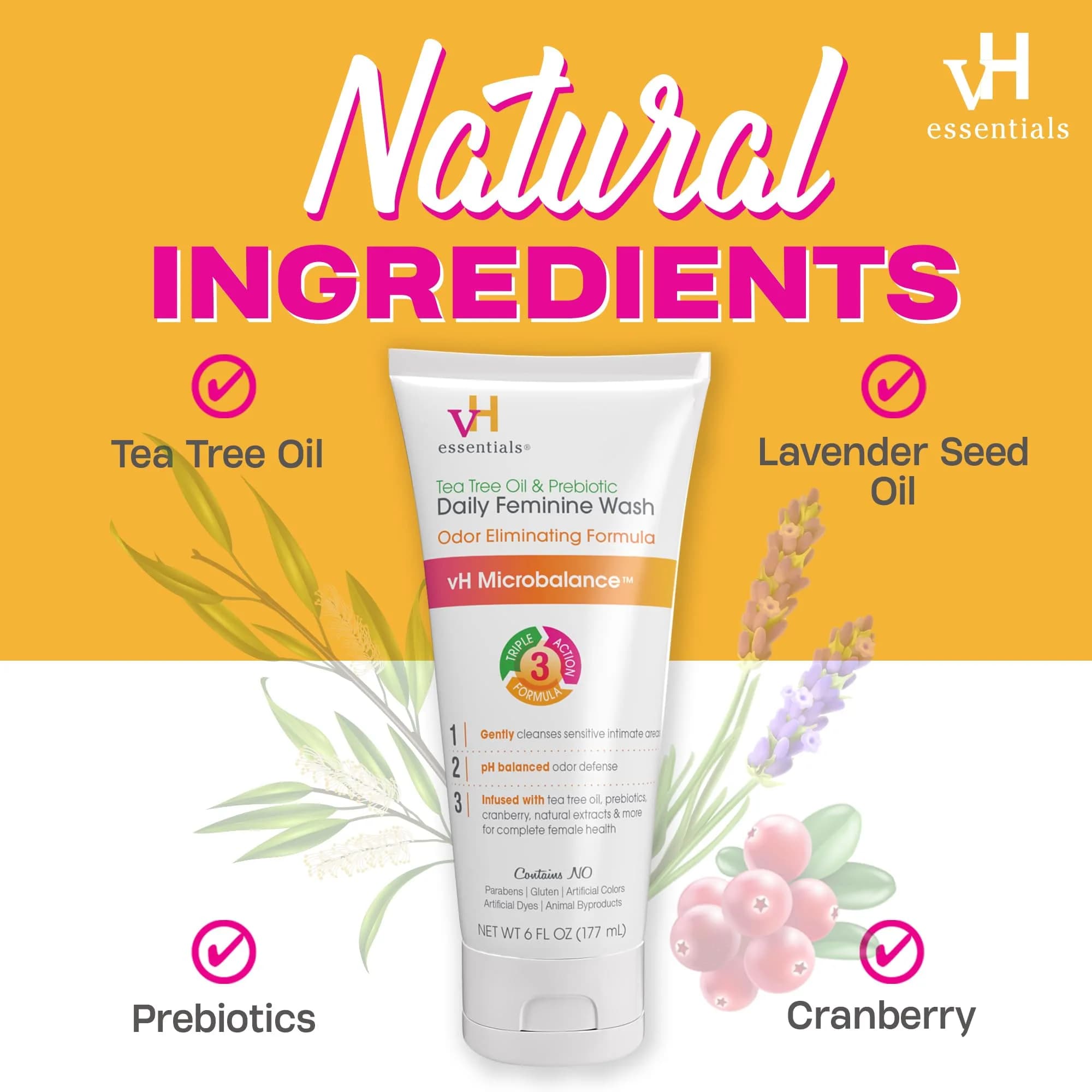vH essentials pH Balanced Daily Feminine Wash with Tea Tree Oil & Prebiotic 355ml (12 Fl Oz) | Gentle Intimate Cleanser for Women - view 4