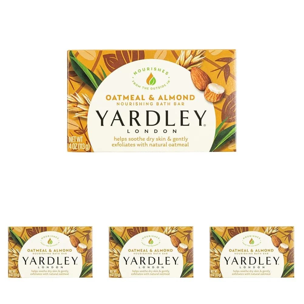 Yardley London Oatmeal and Almond Bar Soap, 4 Ounce (16 oz Total) | Deeply Moisturizing for Dry Skin - main product image