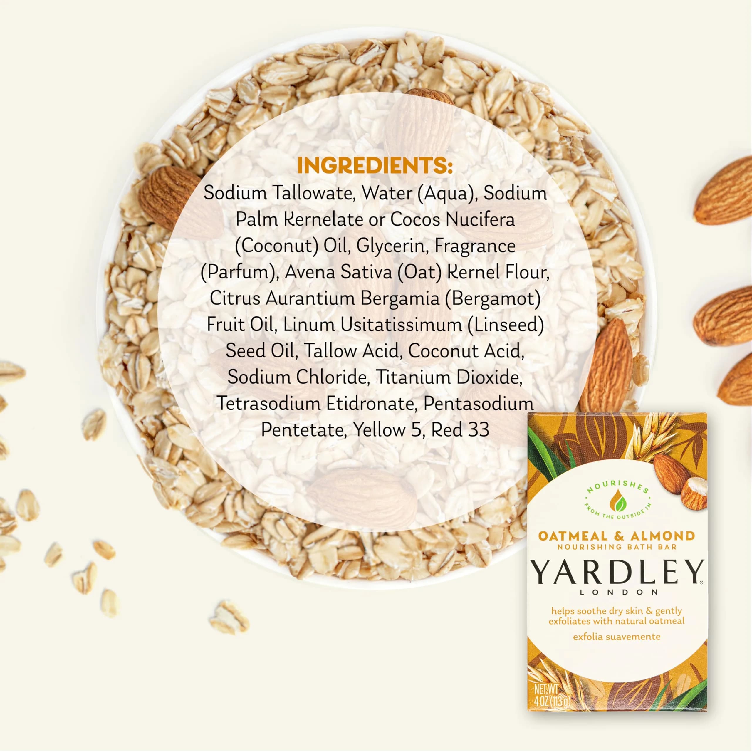 Yardley London Oatmeal and Almond Bar Soap, 4 Ounce (16 oz Total) | Deeply Moisturizing for Dry Skin - view 6