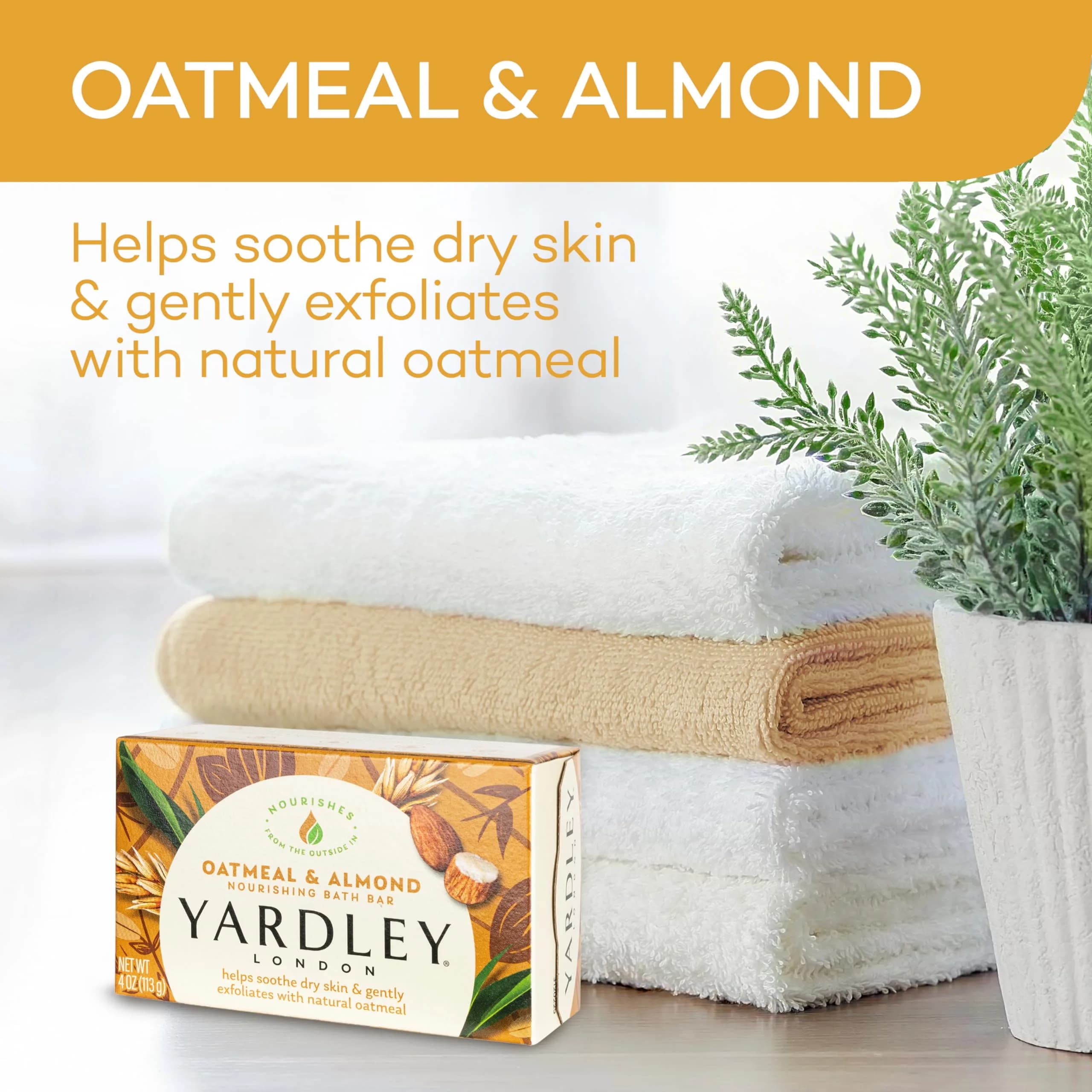 Yardley London Oatmeal and Almond Bar Soap, 4 Ounce (16 oz Total) | Deeply Moisturizing for Dry Skin - view 3