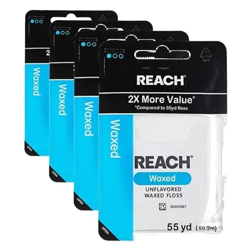 REACH Waxed Dental Floss, Unflavored, 660 ft (Pack of 4) | Shred Resistant Plaque Remover thumbnail 1
