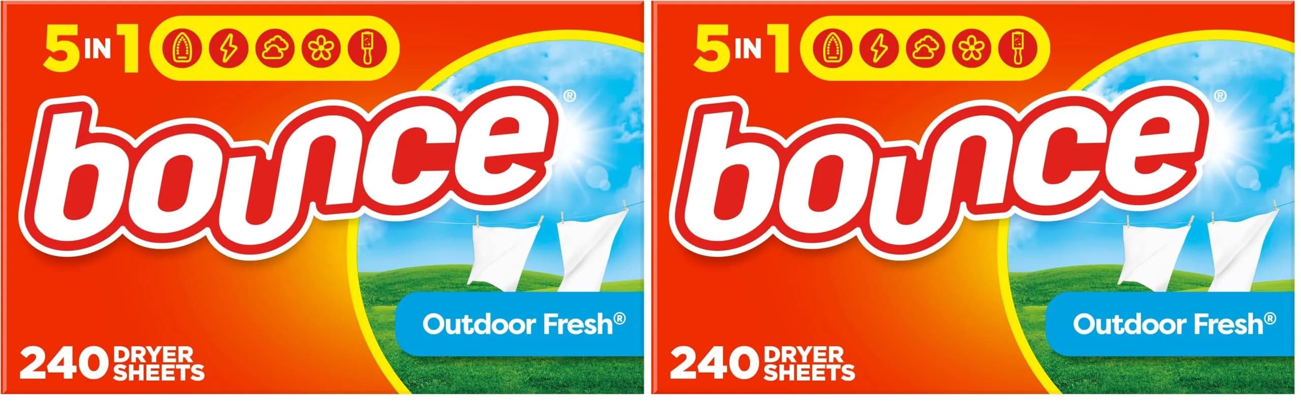 Bounce Outdoor Fresh Dryer Sheets, 480 Count (2 Packs of 240) | Static Control & Wrinkle Fighters - main product image