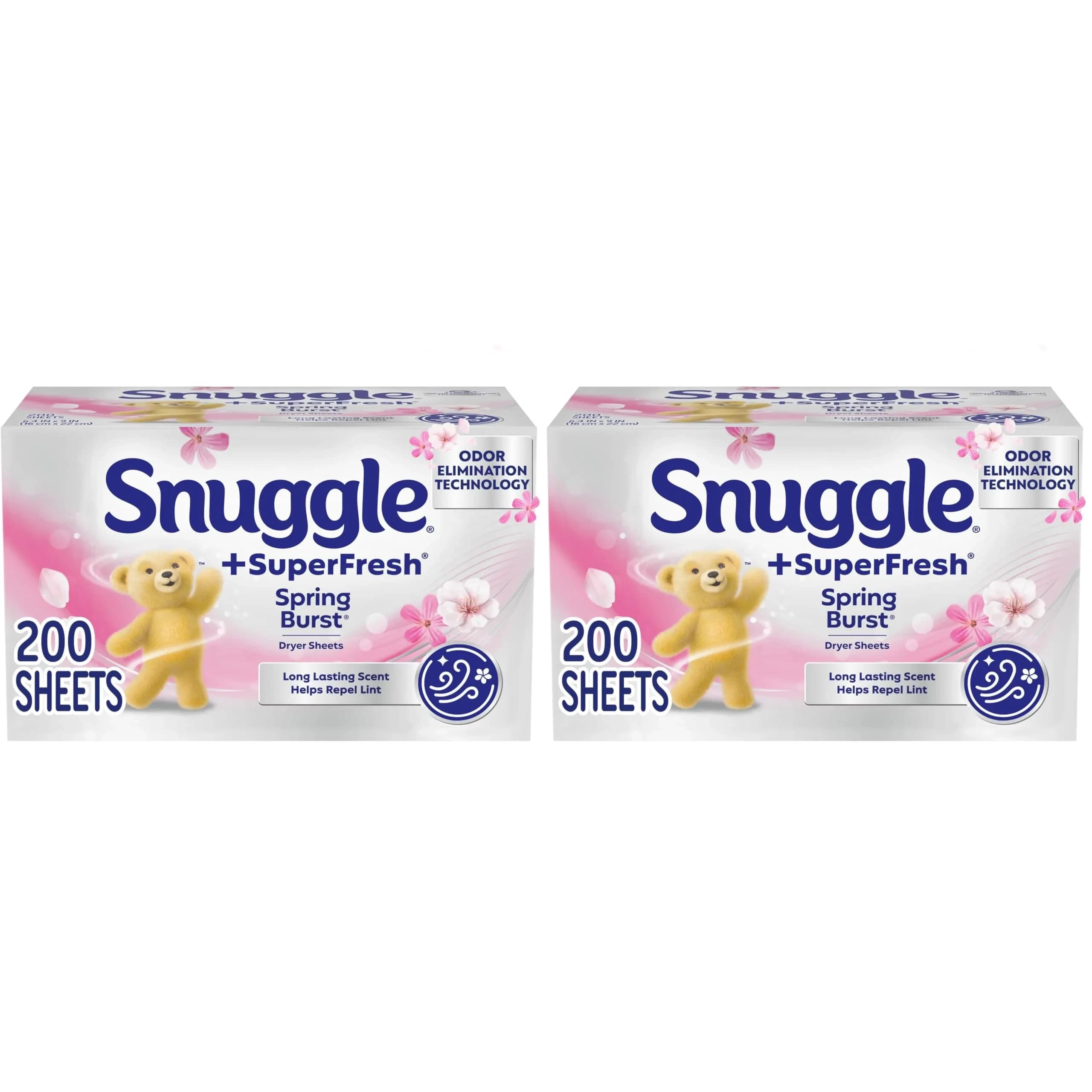 Snuggle Plus SuperFresh Dryer Sheets Spring Burst 200 Count (400 Sheets Total) | Odor Eliminating & Static Control