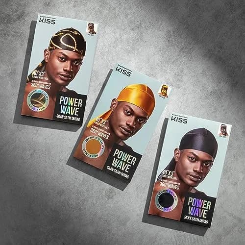 KISS COLORS & CARE Power Wave Silky Satin Durag - Black, Pack of 2 | Ultra-Compression for 360° Waves thumbnail 5
