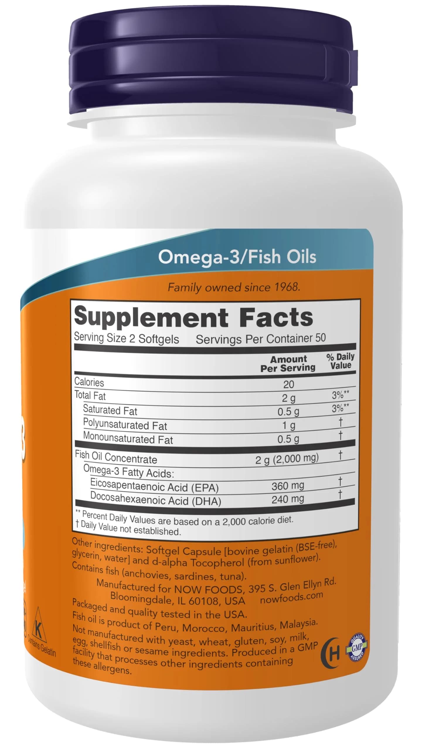 NOW Foods Omega-3 Fish Oil 1000 mg (360 EPA / 240 DHA) 200 Softgels | Cardiovascular Support - view 2