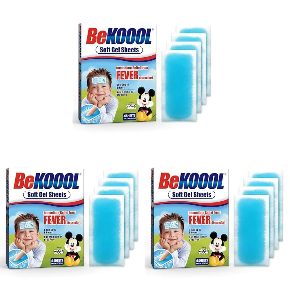 BeKoool Soft Gel Sheets for Kids, 4 Count (Pack of 3) | Cooling Relief for Fever Discomfort