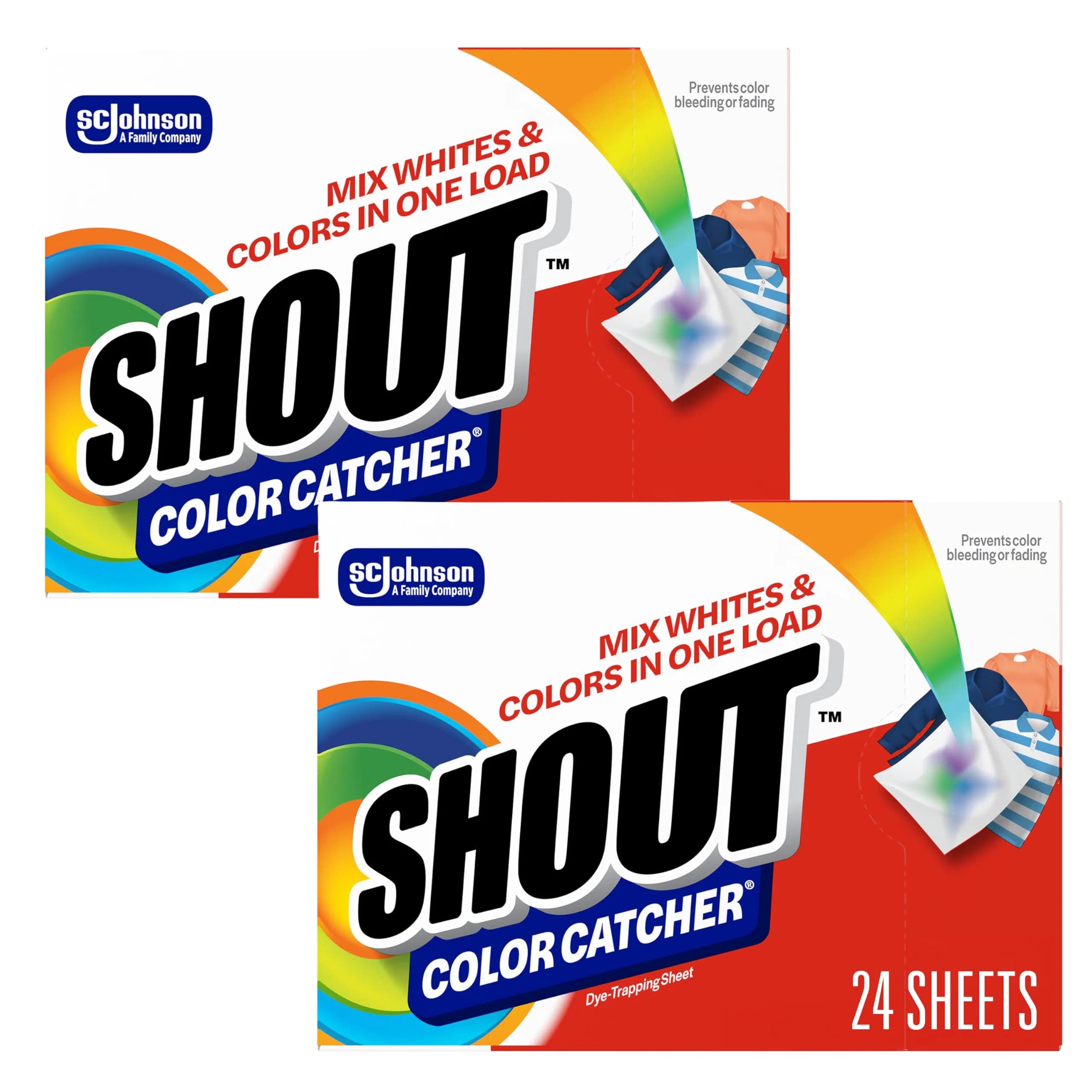 Shout Color Catcher Sheets for Laundry, Allow Mixed Washes, Prevent Color Runs and Maintain Original Clothing, 48 Count (2x24 Count Boxes) | Dye-Trapping Sheets for India — Red