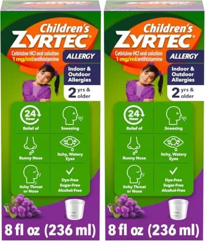 Zyrtec 24 Hour Children’s Allergy Syrup Grape Flavor 8 fl. oz (Pack of 2) | 24-Hour Allergy Relief for Kids thumbnail 1