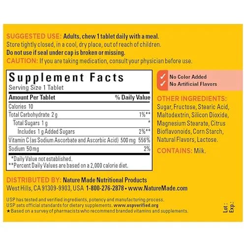 Nature Made Chewable Vitamin C 500 mg Tablets, 300 Count (150 Day Supply x 2) | USP Verified Immune Support thumbnail 8