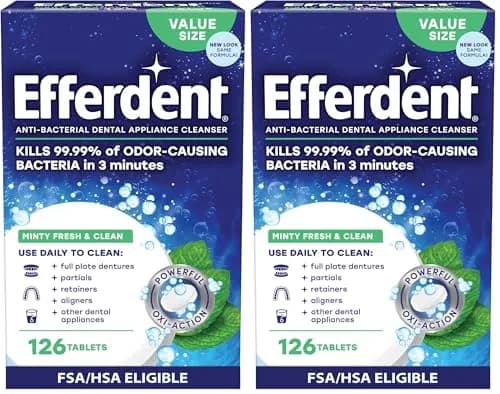 Efferdent Minty Fresh & Clean Retainer Cleaning Tablets 252 Count (126 Tablets x 2) | Kills 99.99% Odor-Causing Bacteria thumbnail 1