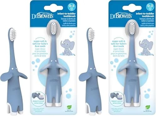 Dr. Brown's Infant-to-Toddler Toothbrush Soft Blue Elephant 2 Pack | BPA-Free Training Brush for Ages 0-3 Years thumbnail 1