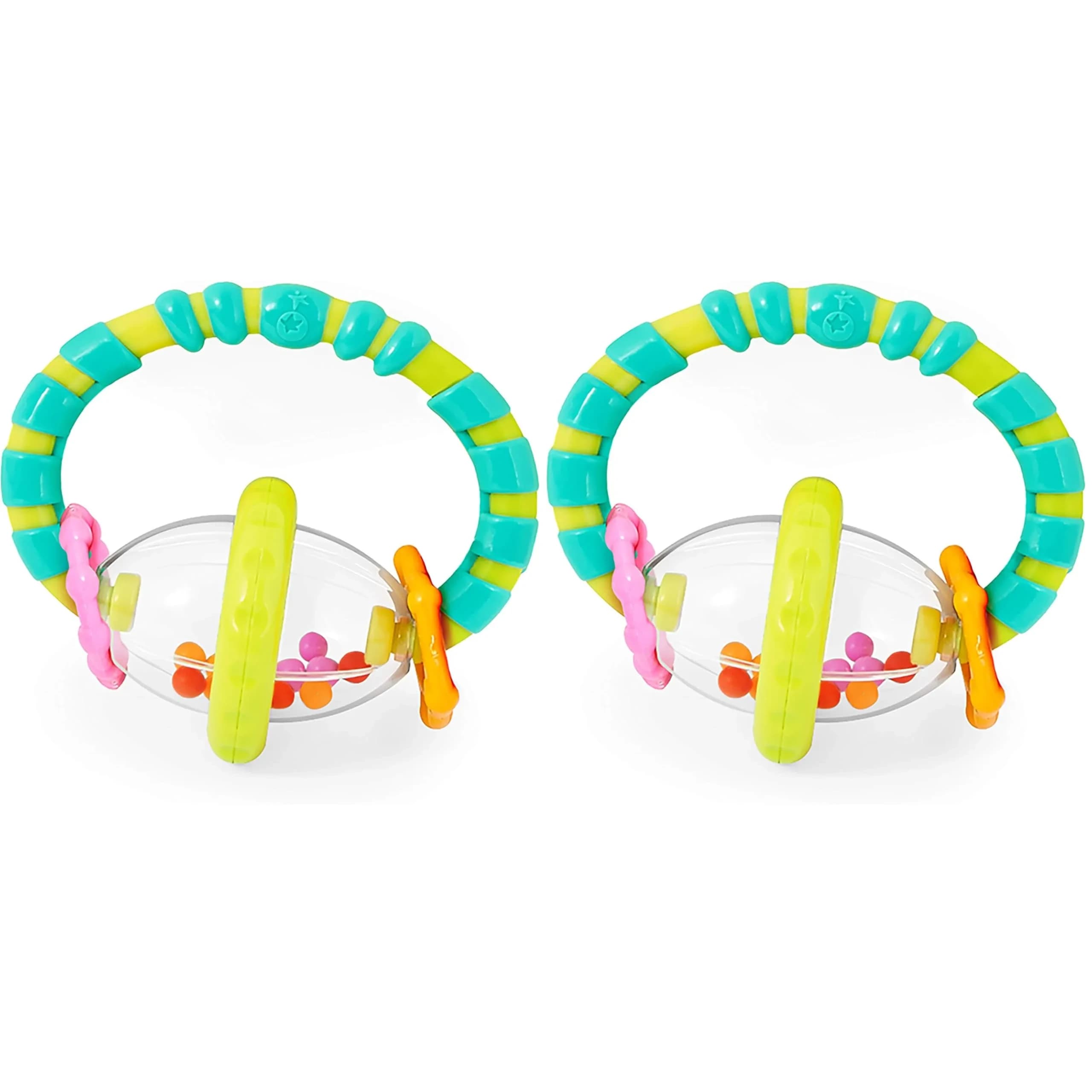Bright Starts Grab & Spin Baby Rattle & Teether Toy, 2-Pack | BPA-Free Silicone for Ages 3+ Months - main product image