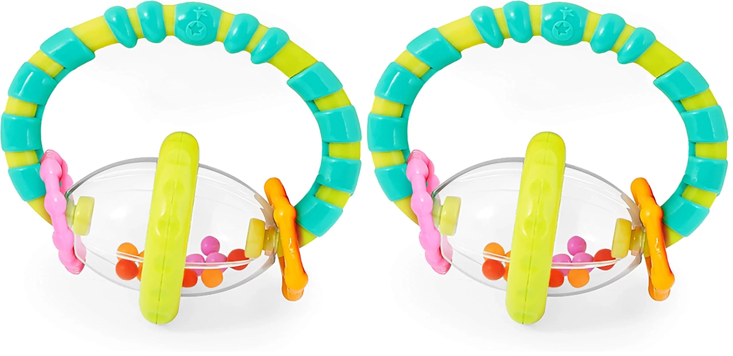 Bright Starts Grab & Spin Baby Rattle & Teether Toy, 2-Pack | BPA-Free Silicone for Ages 3+ Months - main product image