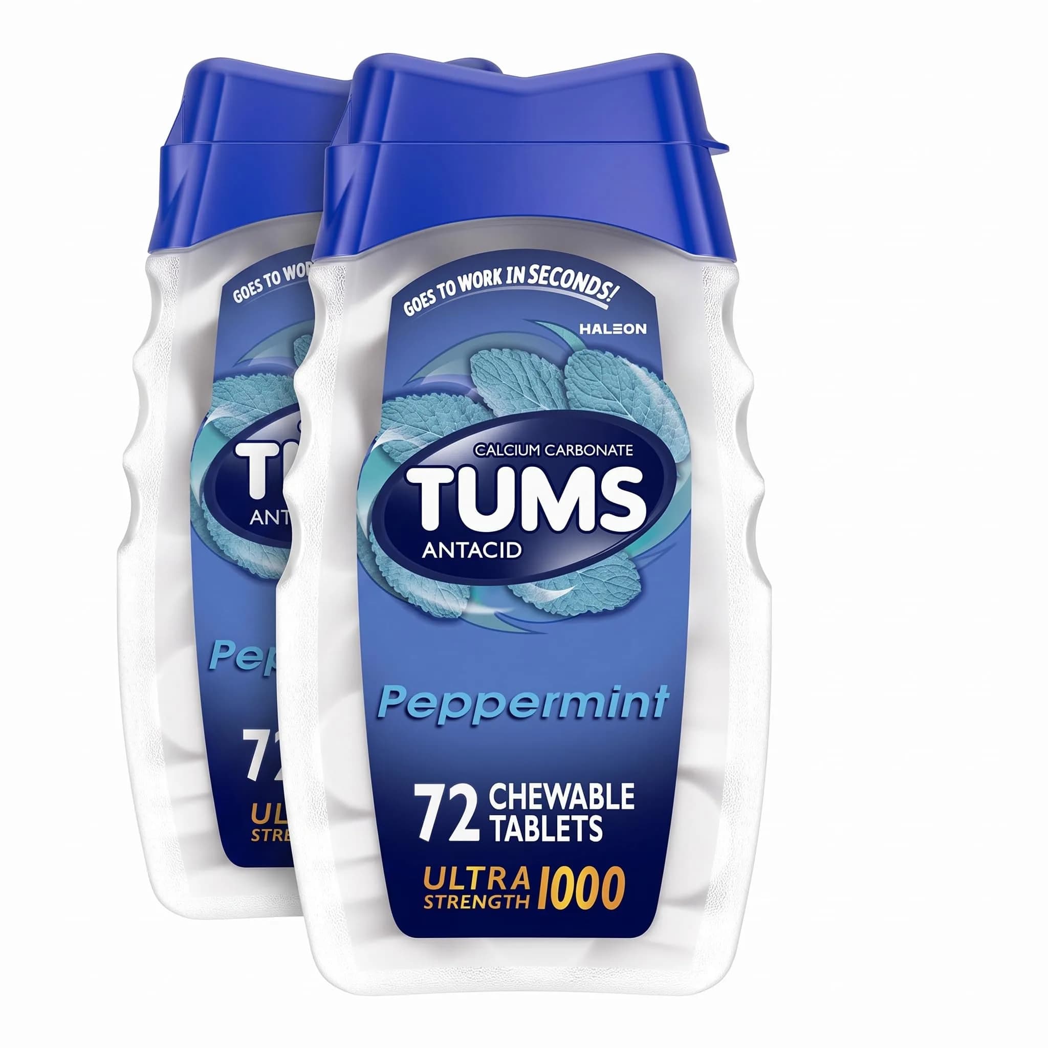 TUMS Ultra Strength Chewable Antacid Tablets for Heartburn Relief, Peppermint, 72 Count (Pack of 2) | Fast Heartburn Relief in Seconds