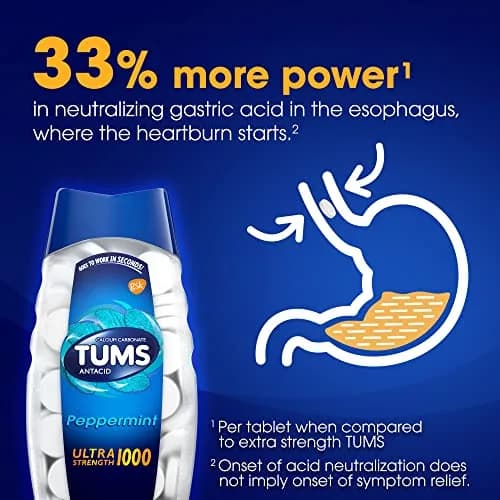 TUMS Ultra Strength Chewable Antacid Tablets for Heartburn Relief, Peppermint, 72 Count (Pack of 2) | Fast Heartburn Relief in Seconds thumbnail 4