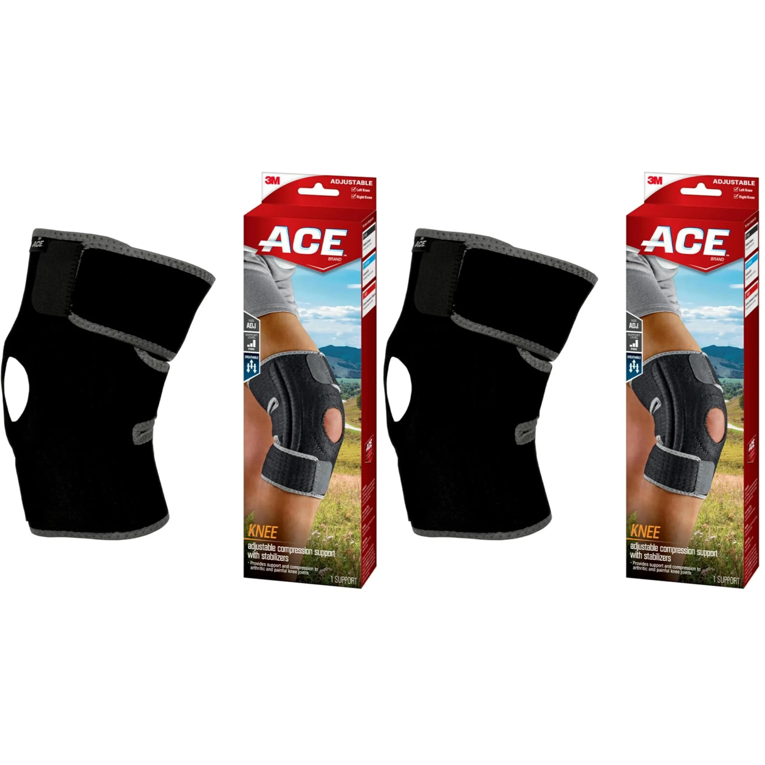ACE Brand Adjustable Knee Brace with Side Stabilizers & Compression, Pack of 2 | FDA Approved Orthopedic Brace for Arthritis & Painful Joints - main product image