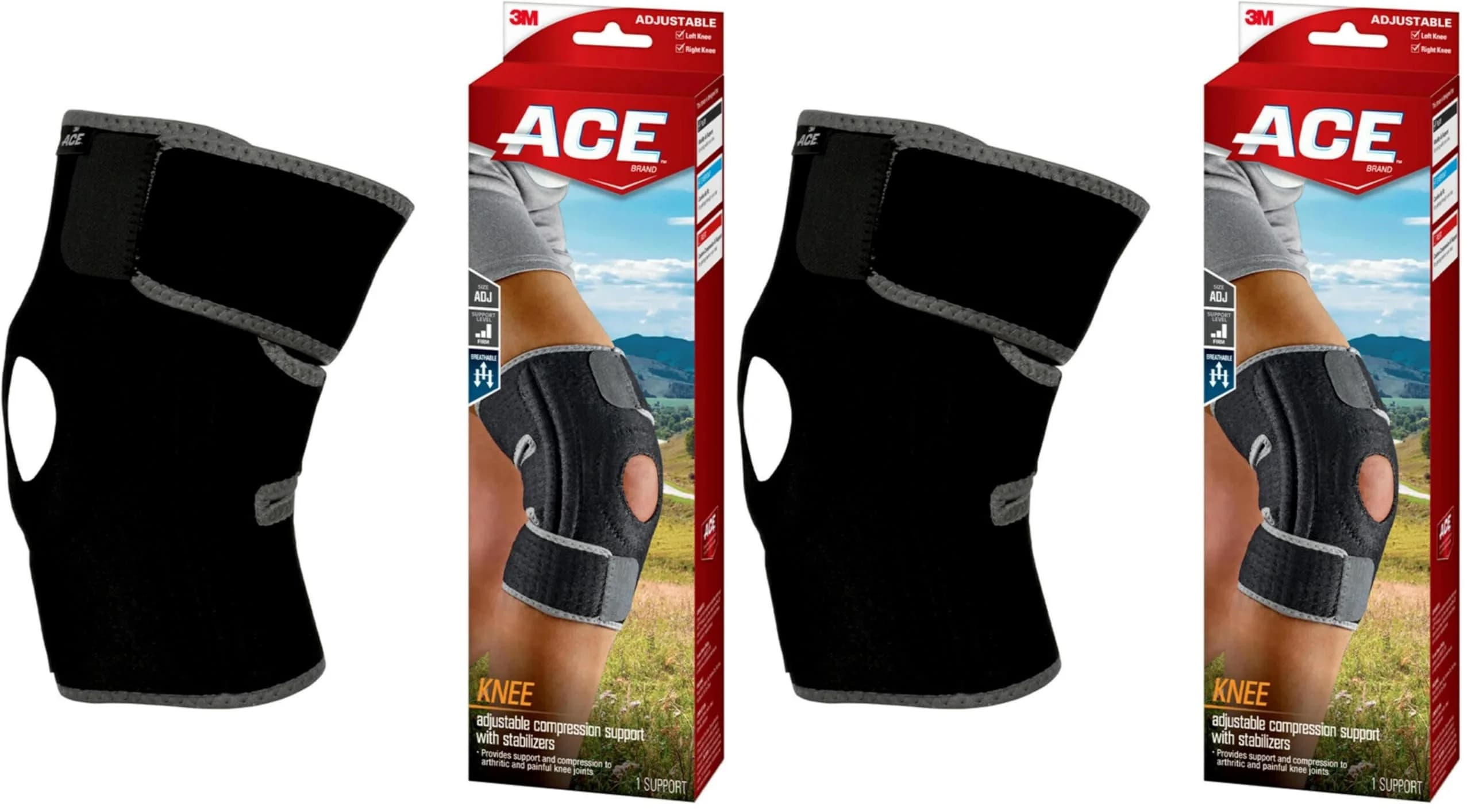 ACE Brand Adjustable Knee Brace with Side Stabilizers & Compression, Pack of 2 | FDA Approved Orthopedic Brace for Arthritis & Painful Joints - main product image