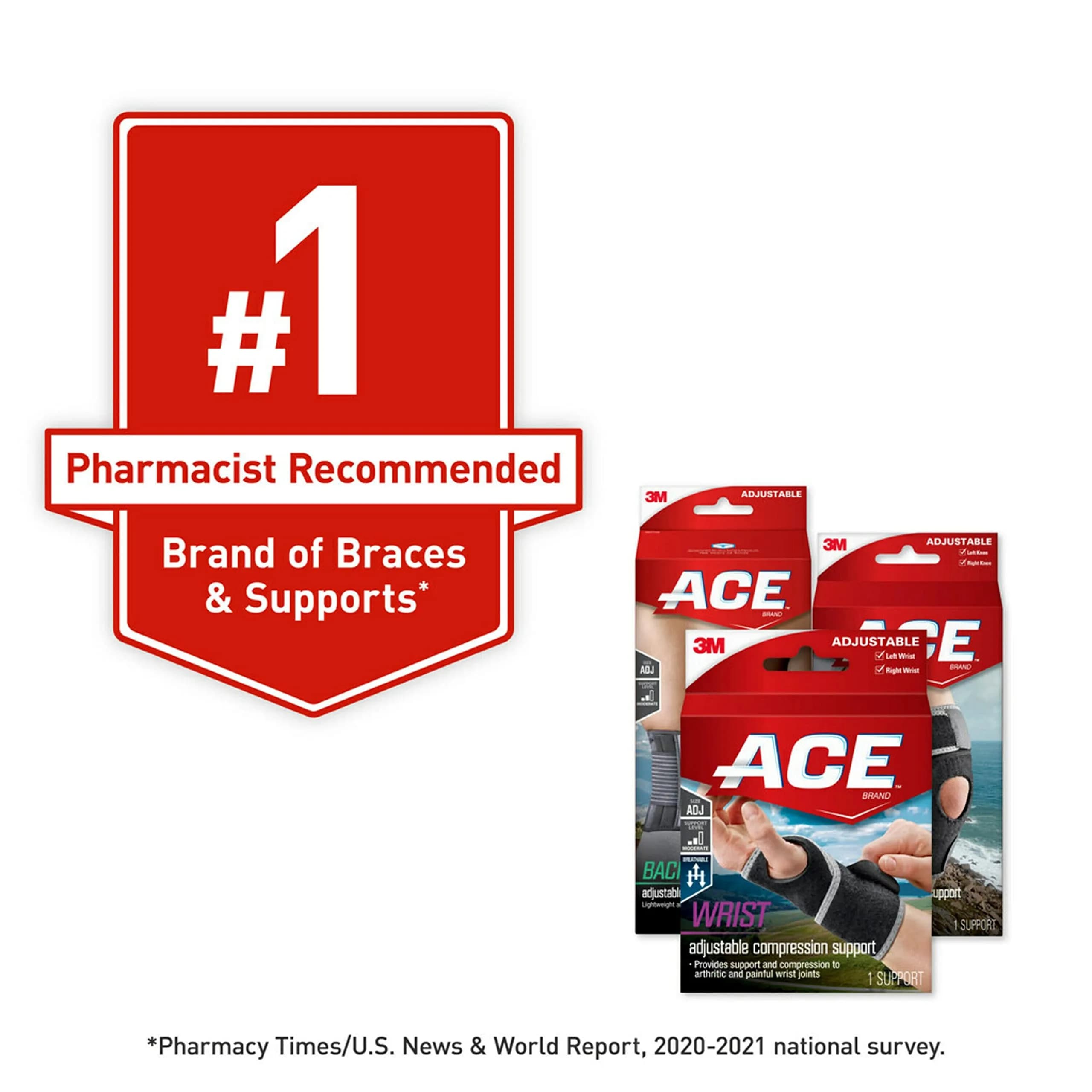 ACE Brand Adjustable Knee Brace with Side Stabilizers & Compression, Pack of 2 | FDA Approved Orthopedic Brace for Arthritis & Painful Joints - view 3