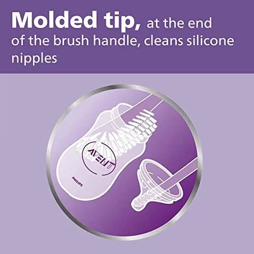 Philips AVENT Baby Bottle Brush | Nipple Cleaning | Grey | Pack of 2 | 27.9 cm (11 inches) | Curved Head & Molded Tip thumbnail 4