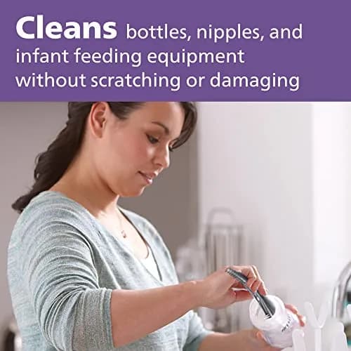 Philips AVENT Baby Bottle Brush | Nipple Cleaning | Grey | Pack of 2 | 27.9 cm (11 inches) | Curved Head & Molded Tip thumbnail 2