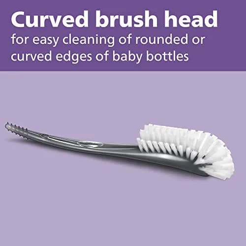 Philips AVENT Baby Bottle Brush | Nipple Cleaning | Grey | Pack of 2 | 27.9 cm (11 inches) | Curved Head & Molded Tip thumbnail 3