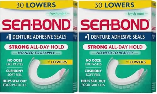 Sea-Bond Fresh Mint Denture Adhesive Seals for Lowers, 60 Count (2 x 30 Count Packs) | Zinc-Free, Mess-Free All-Day Hold thumbnail 1