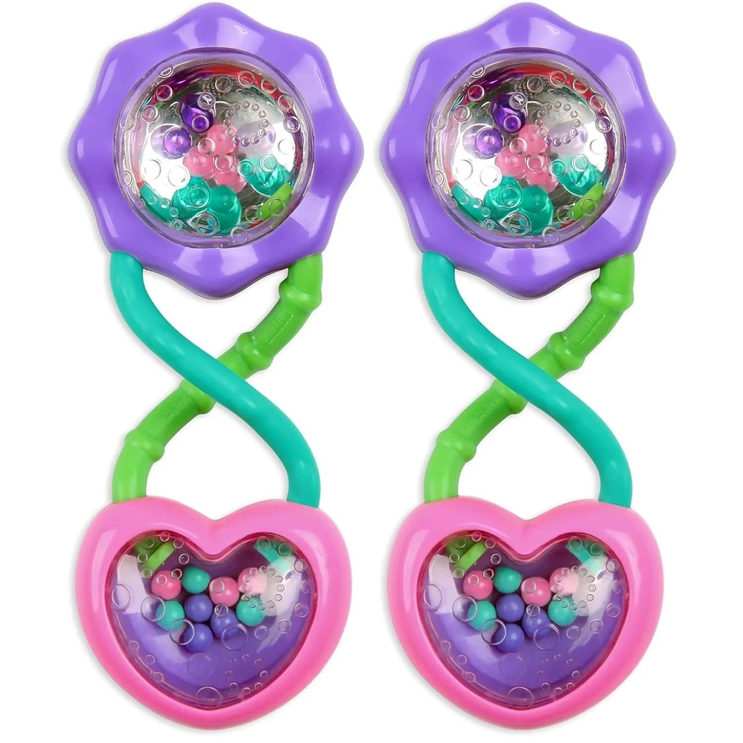 Bright Starts Rattle and Shake Barbell Toy - Pretty in Pink, 2-Pack | BPA-Free Baby Rattle for Ages 3 Months+ — Rattle & Shake Pink (2 pk)
