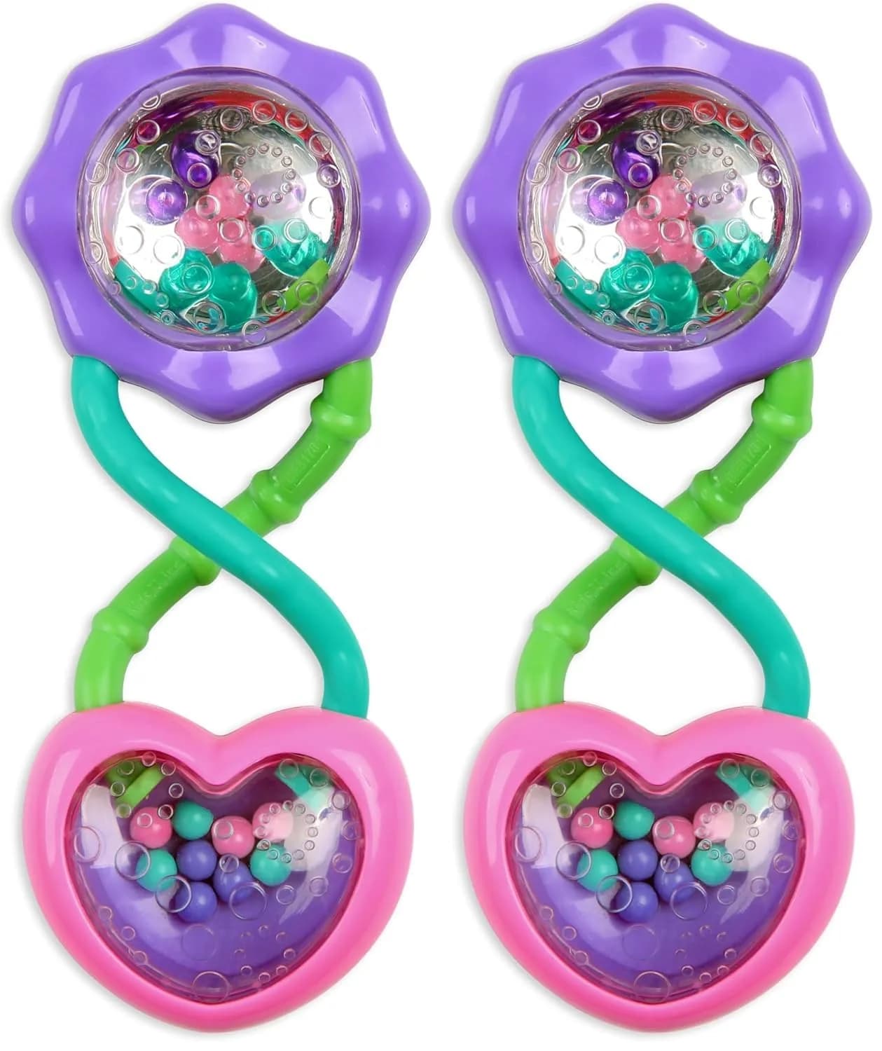 Bright Starts Rattle and Shake Barbell Toy - Pretty in Pink, 2-Pack | BPA-Free Baby Rattle for Ages 3 Months+ - main product image