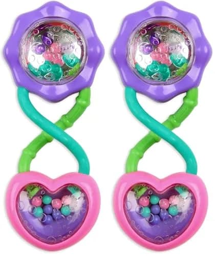 Bright Starts Rattle and Shake Barbell Toy - Pretty in Pink, 2-Pack | BPA-Free Baby Rattle for Ages 3 Months+ thumbnail 1